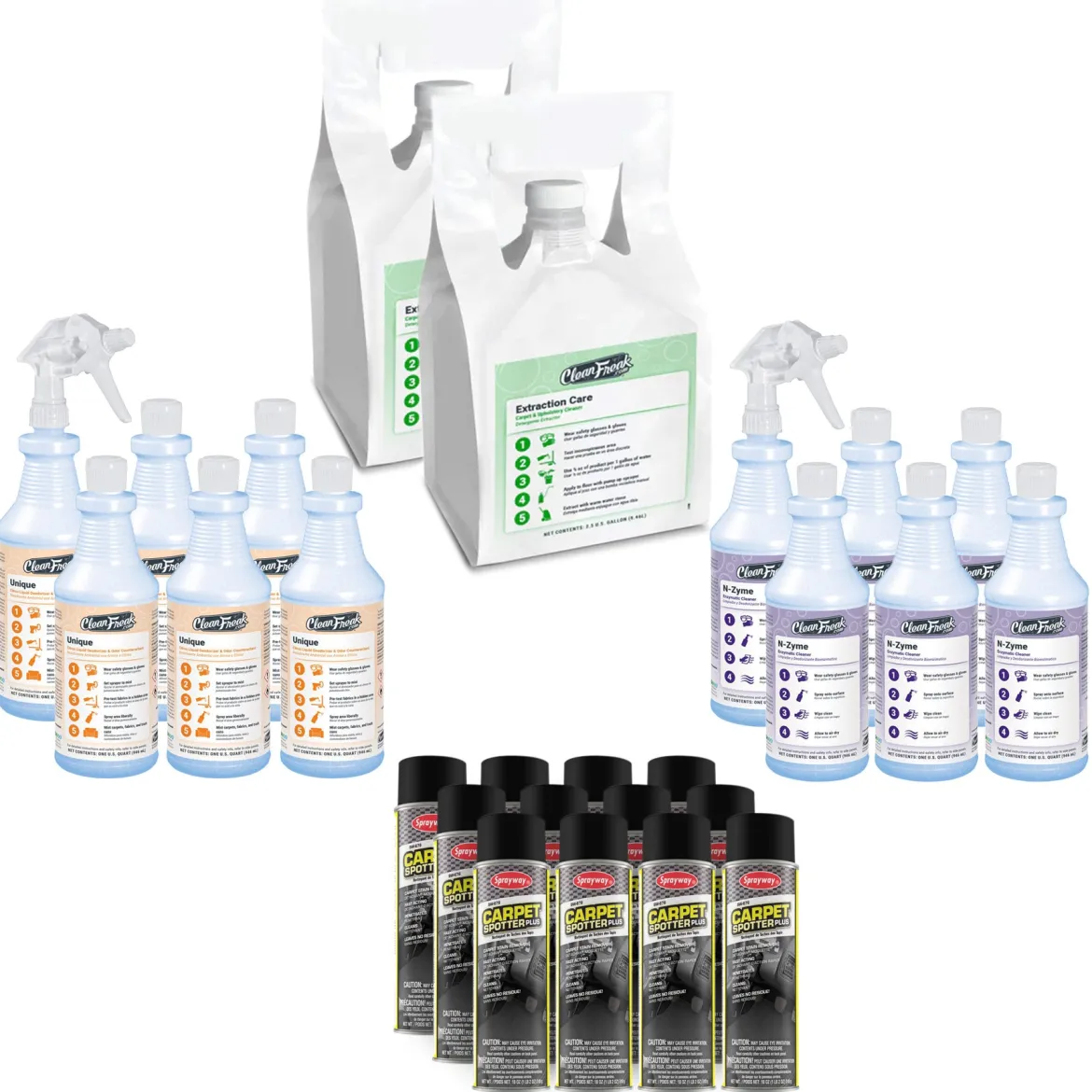 Assorted Carpet Cleaning Chemical Package for Stain Removal & Wet Extraction (4 Different Chemicals)