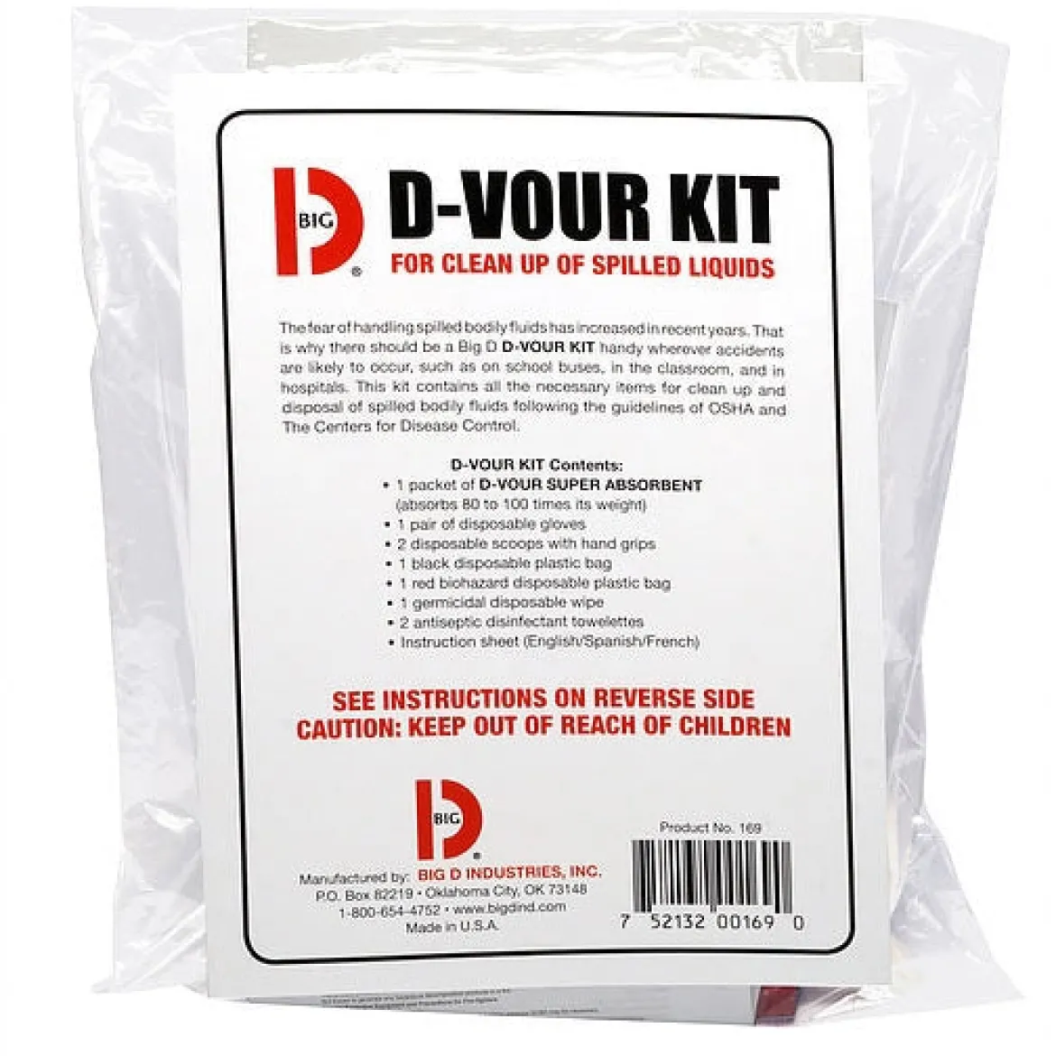 Big-D® 'D-Vour' Single Use Vomit, Puke & Bodily Fluid Clean Up Kits - Case of 6