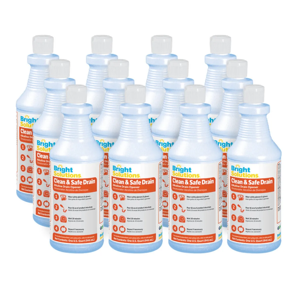 Bright Solutions® 'Clean & Safe Drain' Alkaline Drain Opener (32 oz Squeeze Bottles) - Case of 12