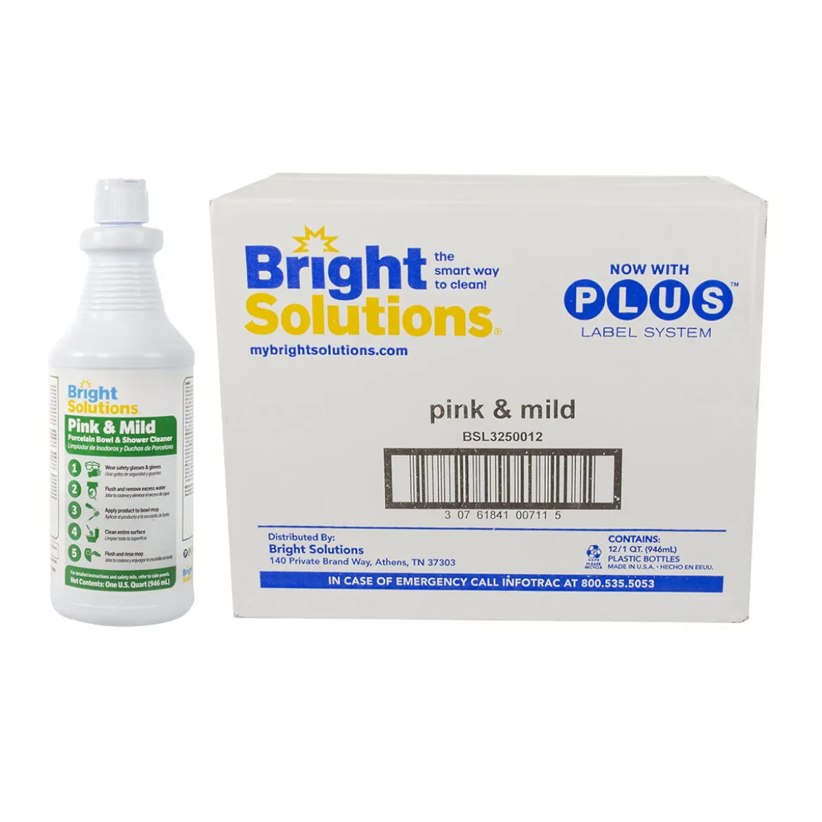 Bright Solutions® 'Pink & Mild' Phosphoric Acid Porcelain Bowl & Shower Cleaner (32 oz Bottles) - Case of 12