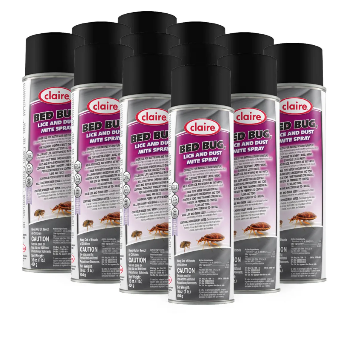 Claire® Bed Bug, Lice & Dust Mite Spray (16 oz Aerosol Cans) - Case of 12