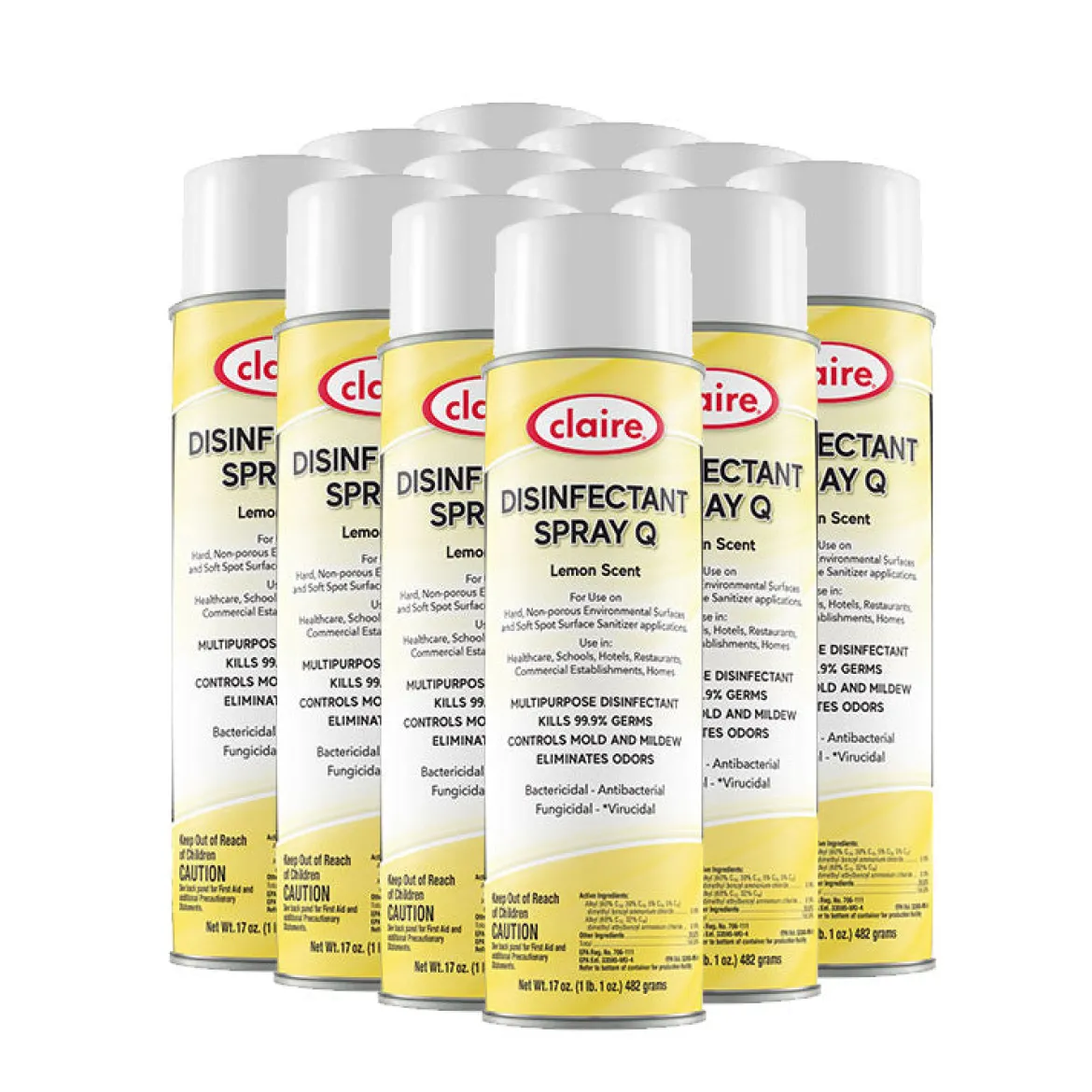 Claire® Lemon Scent Multi-Purpose Disinfectant Spray Q (17 oz Aerosol Cans) - Case of 12