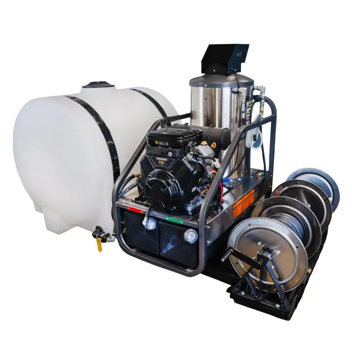 CleanFreak® 8.0 GPM Hot Water Drain Jetter Skid w/ Tank & 200' Reel (Gas Engine) – 3,500 PSI