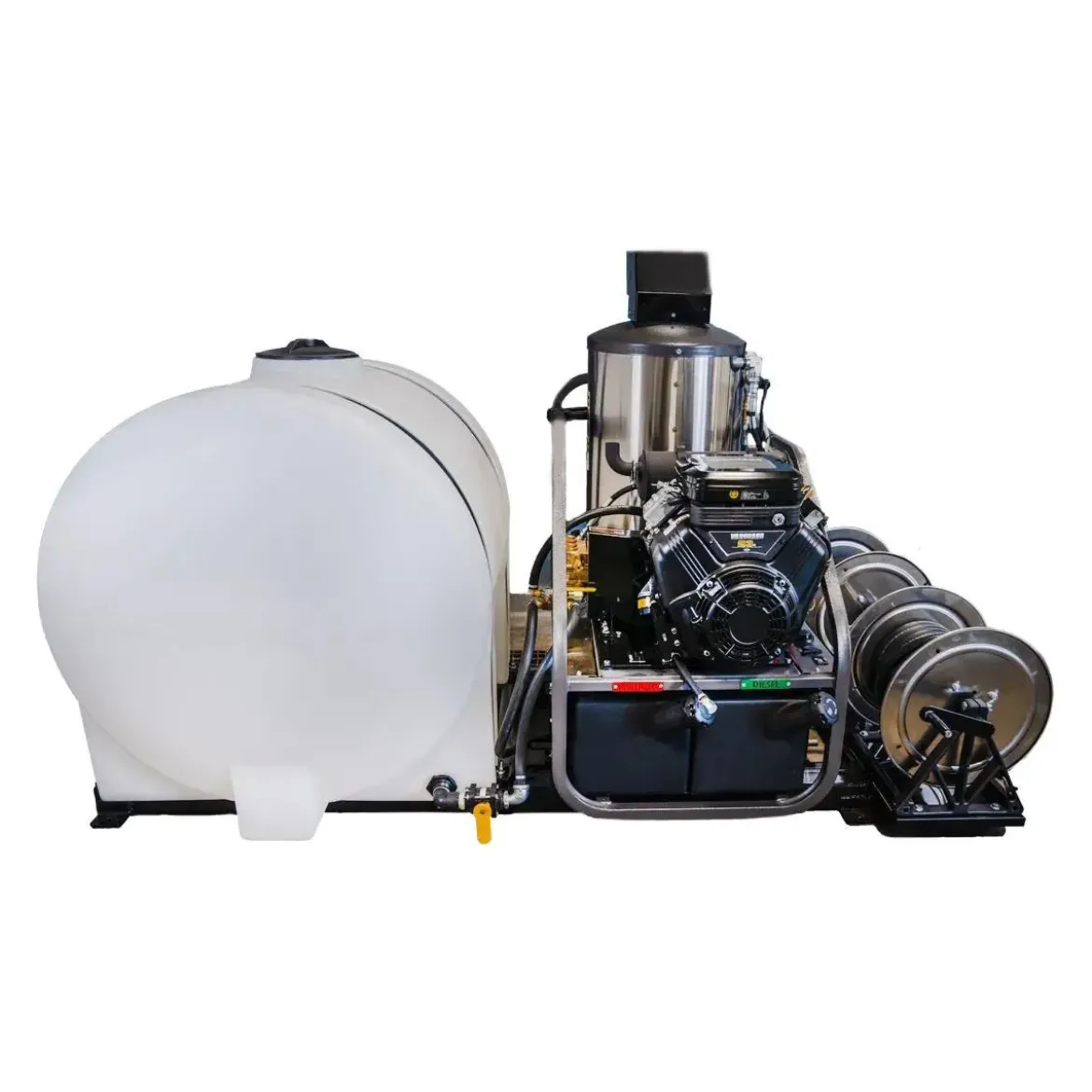 CleanFreak® 8.0 GPM Hot Water Drain Jetter Skid w/ Tank & 200' Reel (Gas Engine) – 3,500 PSI