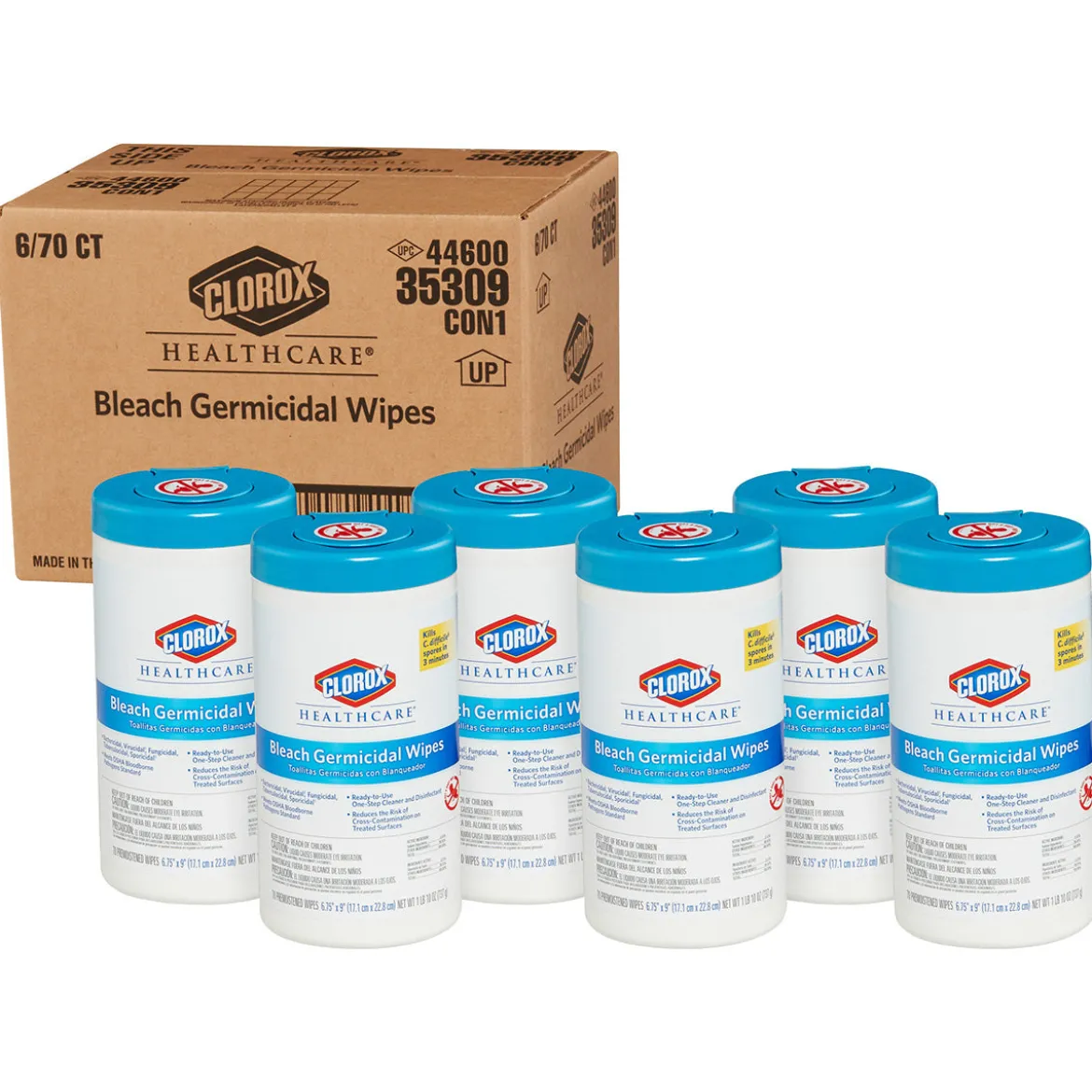 Clorox Healthcare® Unscented Bleach Germicidal Disinfecting Wipes (6.75" x 9" | 70 Wipe Canisters) - Case of 6