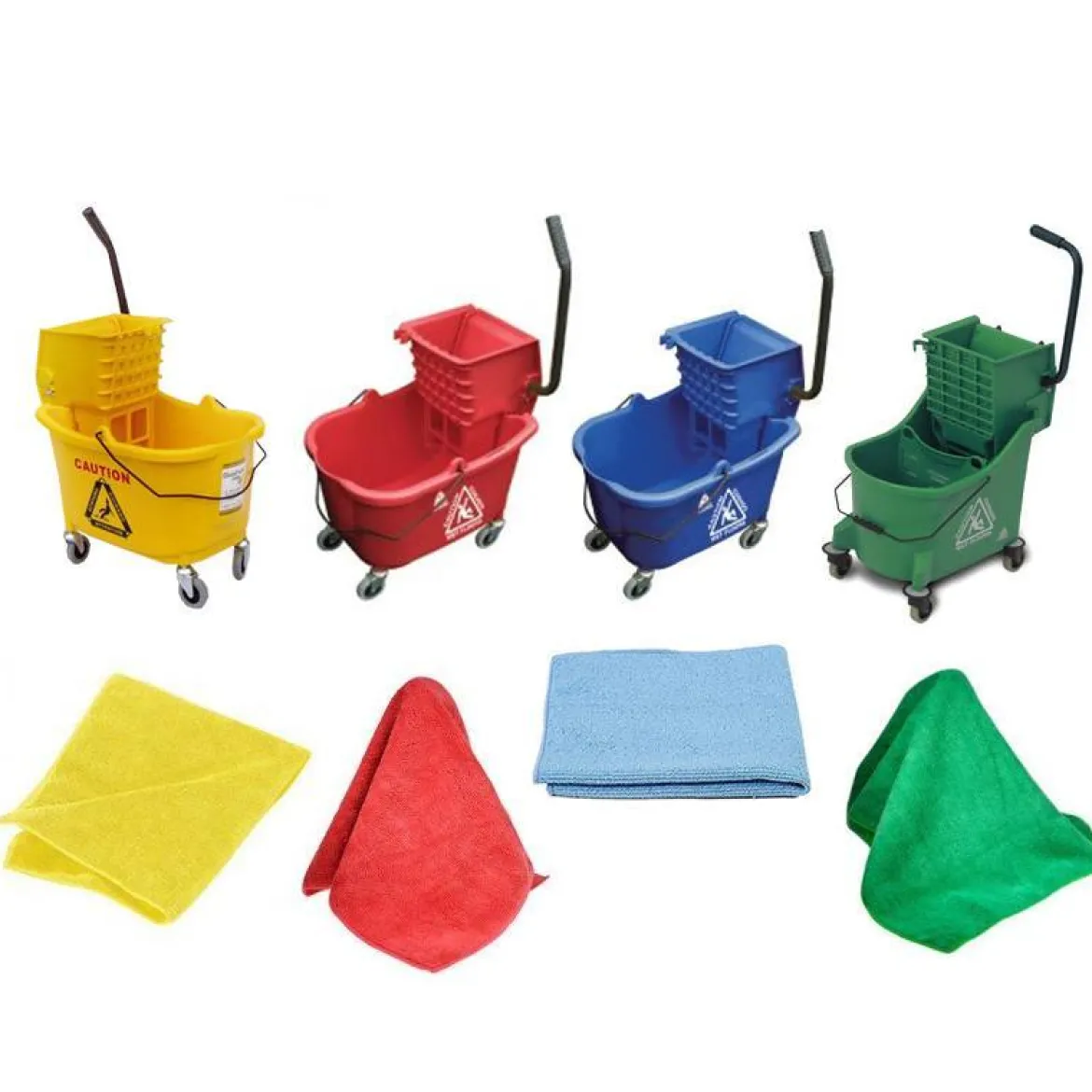 Color Coded Facility Cleaning Package (Mop Buckets & Microfiber Rags)