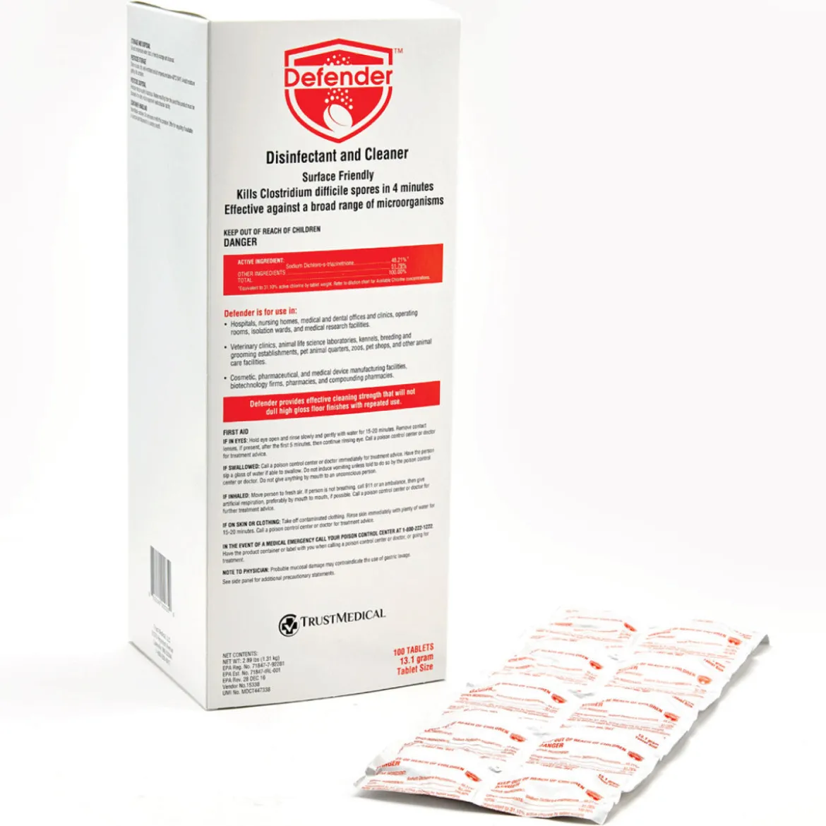Defender™ EPA-registered Sporicidal Disinfectant, Cleaner & Sanitizer Tablets (3.3 Gram & 13.1 Gram Tablets)