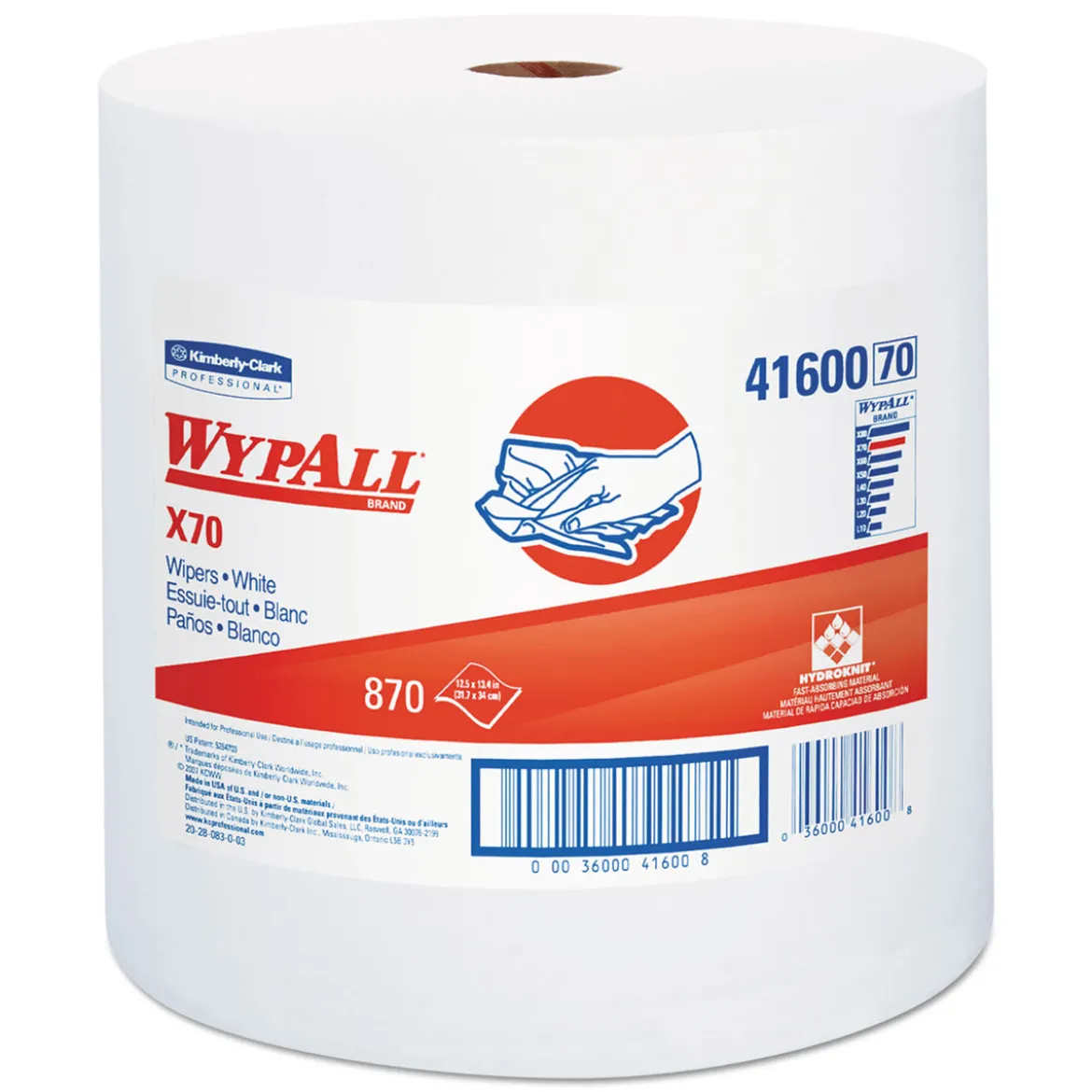 KC WypAll® X70 White Disposable Wipes on a Roll (#41600) - Case of 870