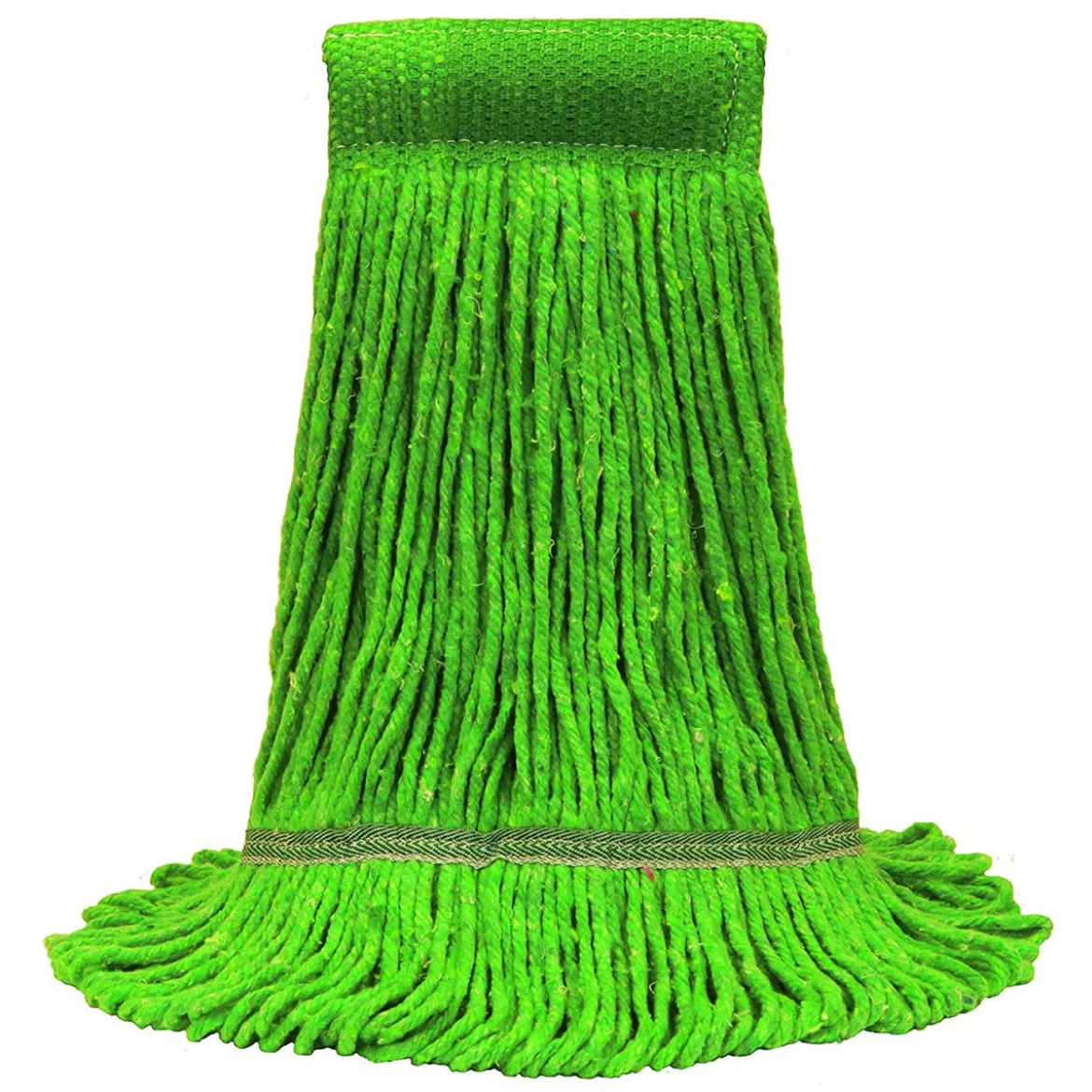MaxiClean® Cotton & Synthetic Blend Green Wet Mops w/ 5" Wide Band (Size: Medium | Looped Ends) - Case of 12