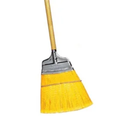 Milwaukee Dustless 9" Stiff Yellow Flagged Poly Corn Brooms w/ Wood Handles (Straight Trim) - Case of 12