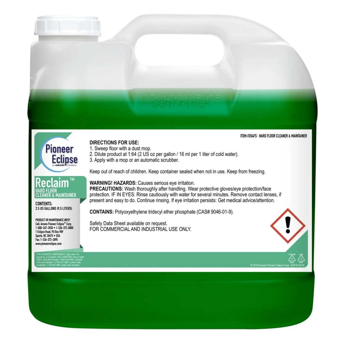 Pioneer Eclipse Reclaim™ Concrete & Terrazo Cleaner Maintainer (2.5 Gallon Jugs) - Case of 2