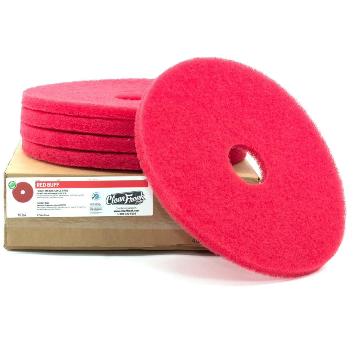 12" Red Floor Wax Buffing Pads - Case of 5