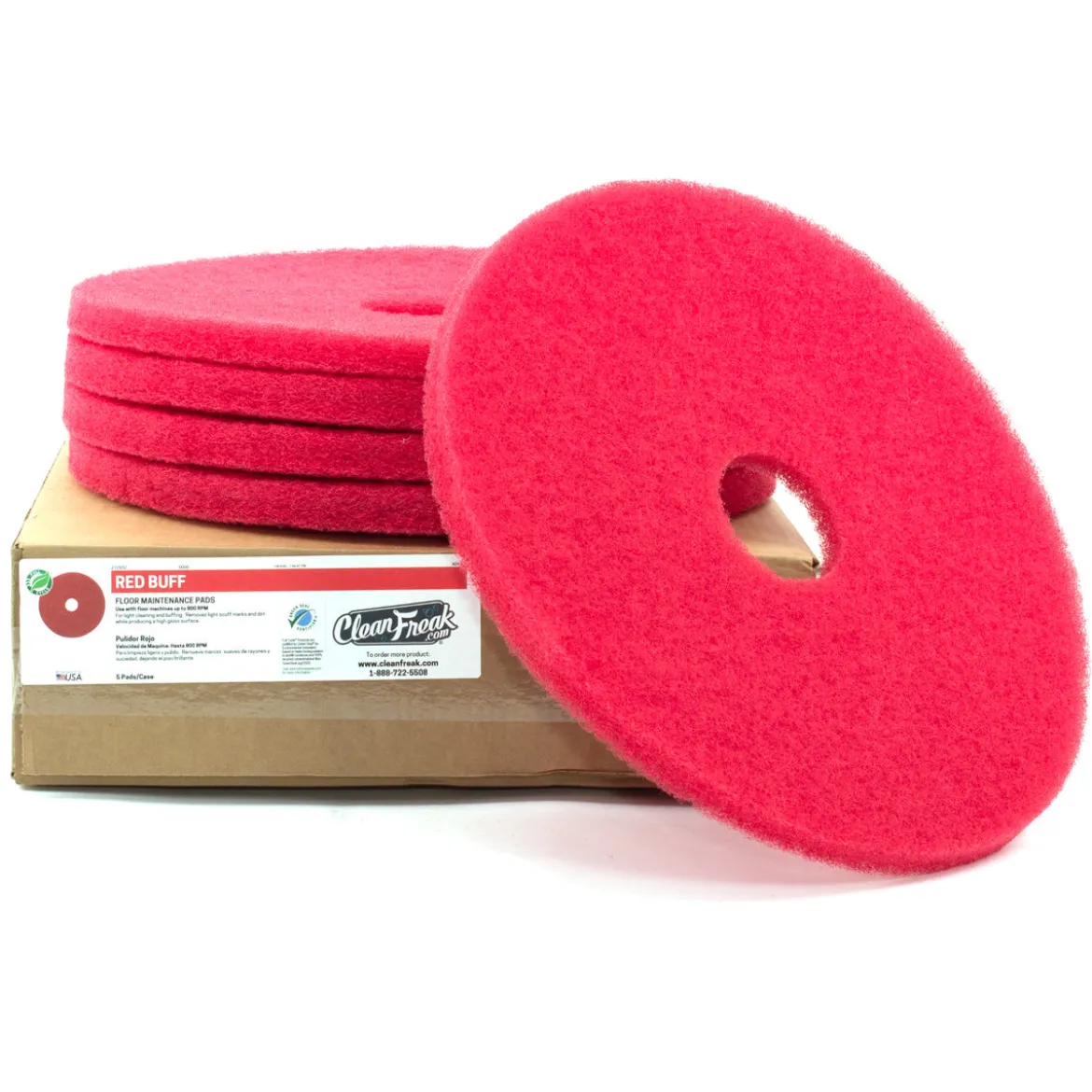 14" Red Light Duty Floor Buffing Pads - Case of 5