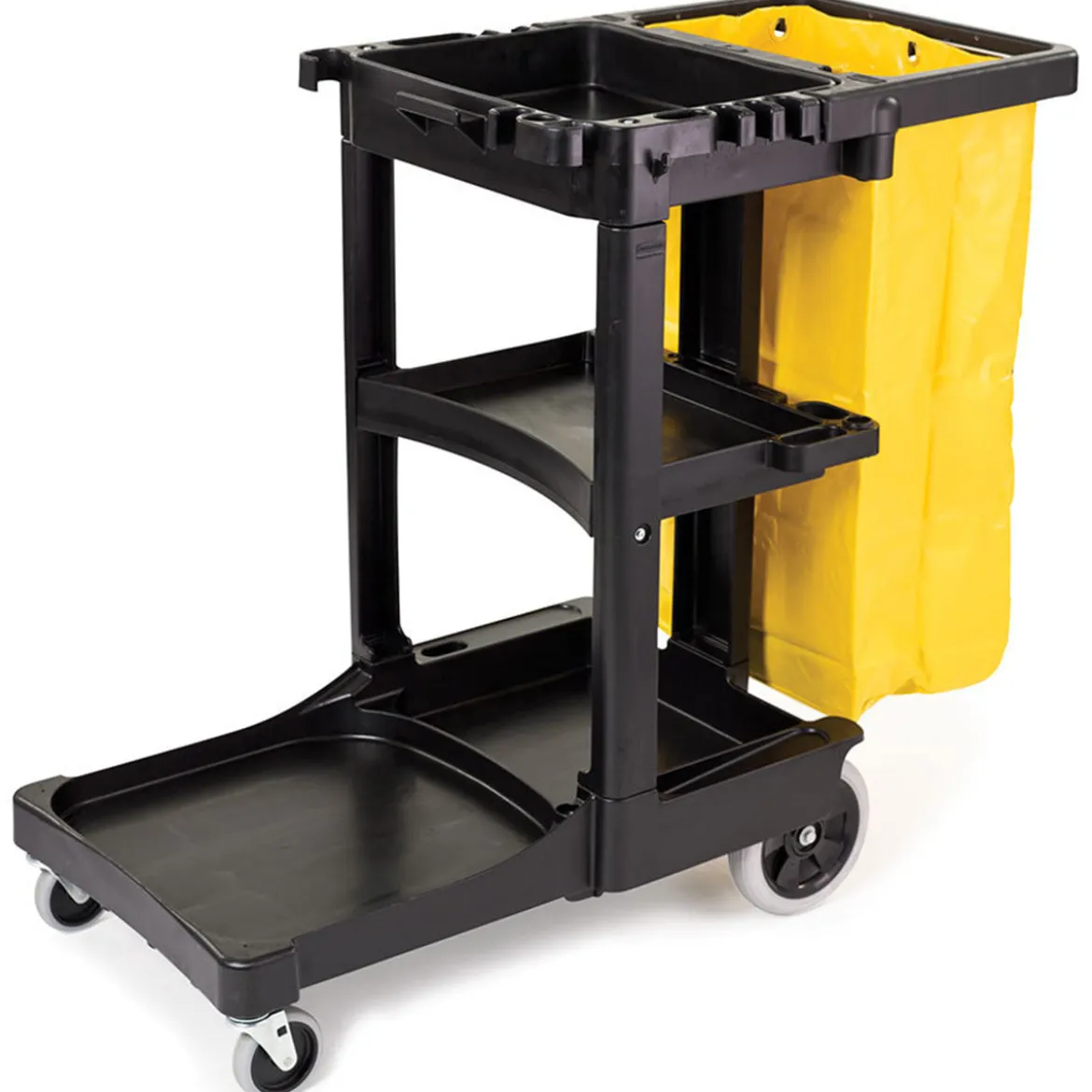 Rubbermaid® Black 3-Shelf Janitor Cart (#6173) w/ Zippered Yellow Vinyl Bag