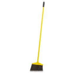 Rubbermaid® 10.5" Flagged Angle Broom w/ Gray Polypropylene Bristles & Yellow Vinyl-Coated Metal Handle