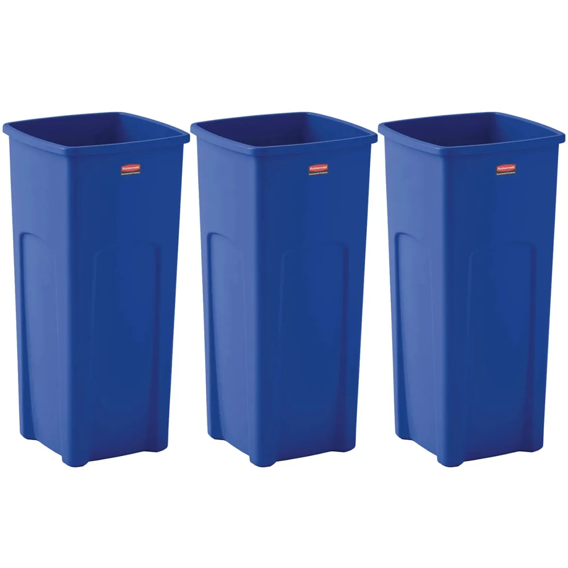 Rubbermaid® Universal 23 Gallon Square Blue Recycling Bins - Case of 3