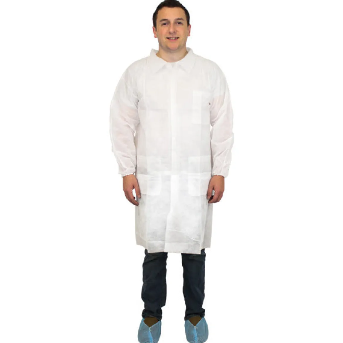 Safety Zone™ 40 Gram Spunbound White Polypropylene Disposable Lab Coats (Sizes: S - 5XL) - Case of 30