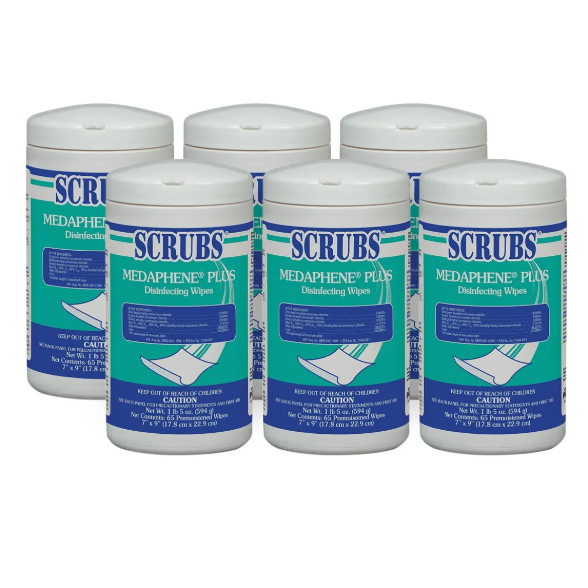 Scrubs® Medaphene® Plus Disinfectant Wipes (7" x 9" | 65 Wipe Canisters) - Case of 6