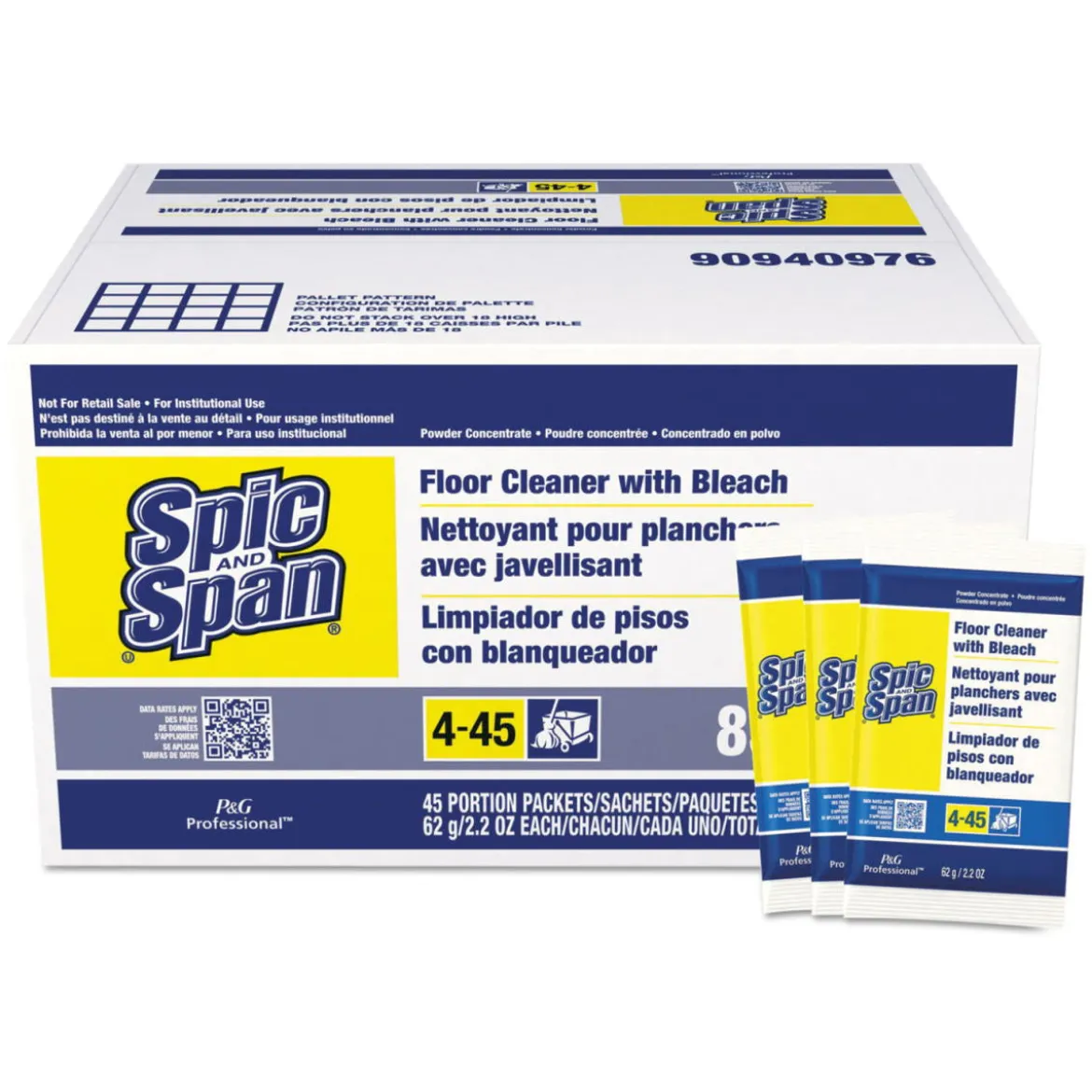 Spic & Span® Concentrated Powder Floor Cleaner w/ Bleach (2.2 oz Packets) - Case of 45