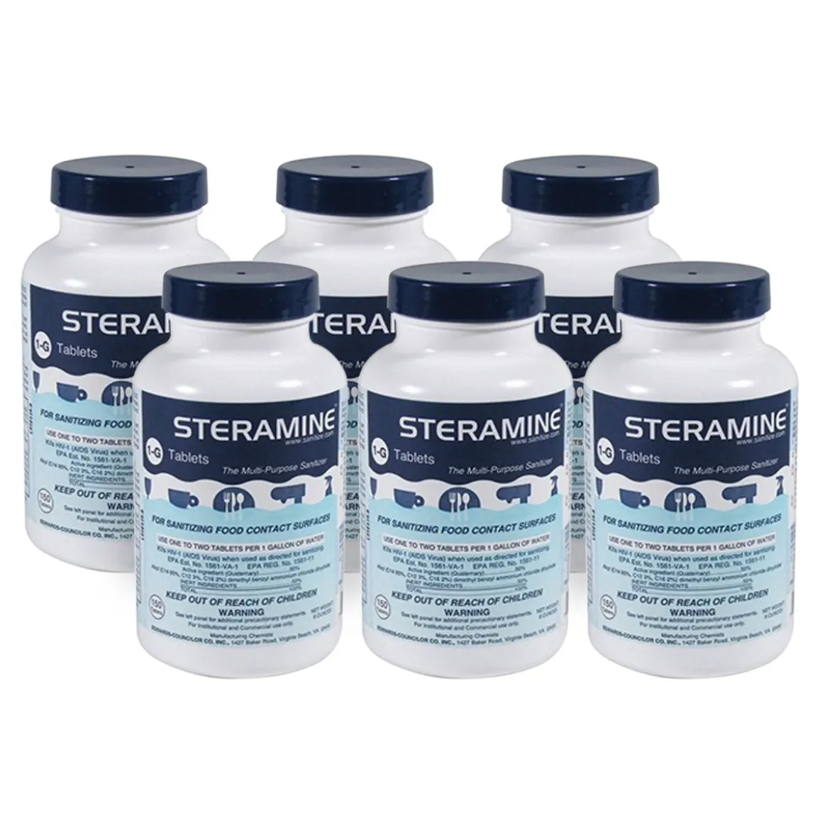 Steramine™ Concentrated Sanitizing Tablets (150 Count Bottles) - Case of 6