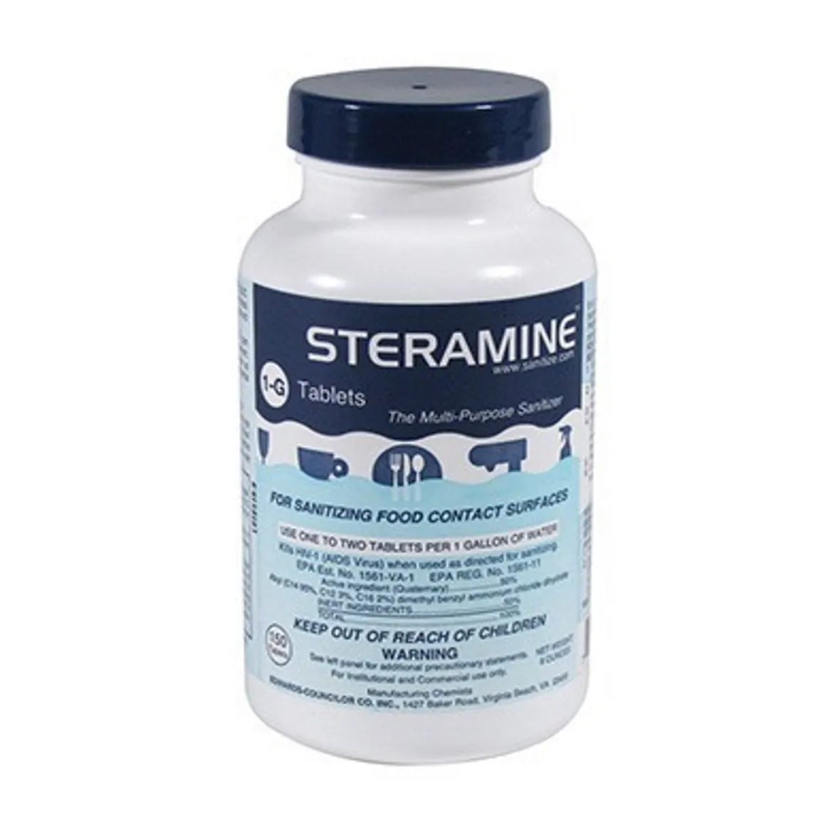 Steramine™ Concentrated Sanitizing Tablets (150 Count Bottles) - Case of 6