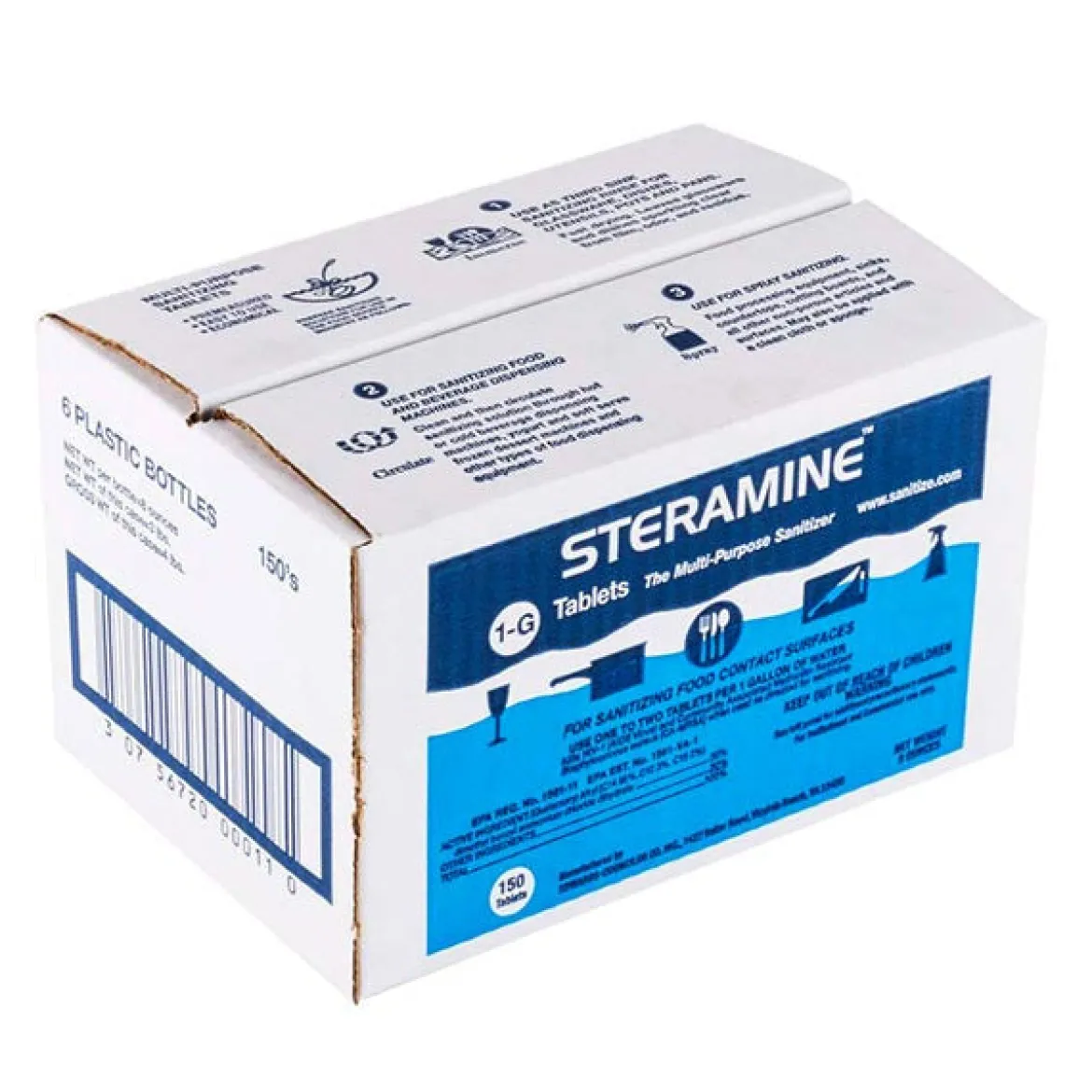Steramine™ Concentrated Sanitizing Tablets (150 Count Bottles) - Case of 6