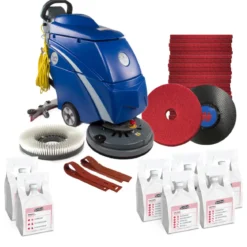 Trusted Clean 'Dura 18HD' Electric Walk Behind Floor Scrubber Package w/ Pads, Chemicals & Accessories