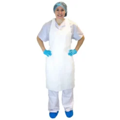 White Disposable Knee Length Meat Cutting Aprons (1 mil) - Case of 1000