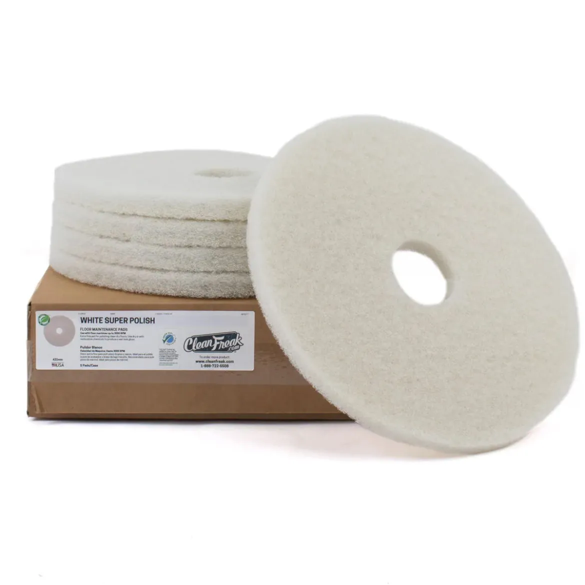 14" White Floor Scrubbing & Polishing Pads - Case of 5