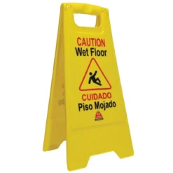 Yellow 2-Sided Wet Floor Sign (Bilingual - English & Spanish)